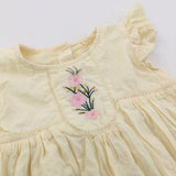 Flowers Embroidered Pale Yellow Cotton Blouse - Girls 9-12 Months