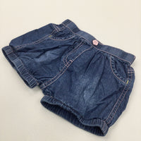 Mid Blue Denim Effect Cotton Shorts - Girls 9-12 Months