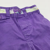 Flowers Detailing Purple Cotton Twill Cropped Trousers/Long Shorts - Girls 9-12 Months