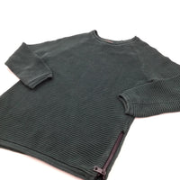 Ribbed Bottle Green Knitted Jumper  - Boys 6-7 Years