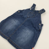 Heart Pocket Dark Blue Denim Dungaree Dress - Girls 9-12 Months