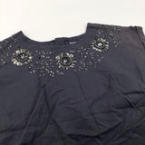 Beaded Flowers Charcoal Grey Lightweight Cotton Tunic Top - Girls 10-11 Years