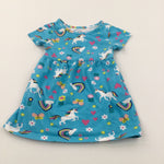 Unicorns & Rainbows Blue Lightweight Jersey Dress - Girls 9-12 Months