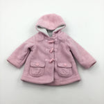 Pink Fleece Duffle Coat with Hood - Girls 6-9 Months