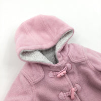 Pink Fleece Duffle Coat with Hood - Girls 6-9 Months