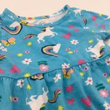 Unicorns & Rainbows Blue Lightweight Jersey Dress - Girls 9-12 Months