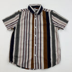 Burgundy, khaki & Brown Striped Shirt - Boys 7 Years
