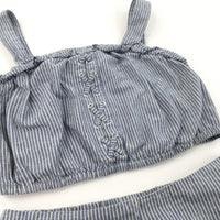 Blue & White Striped Lightweight Cotton Vest Top & Shorts Set - Girls 10-11 Years