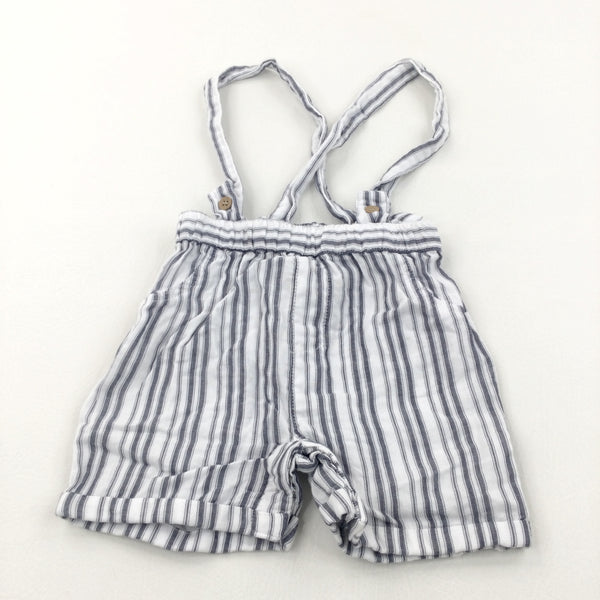 Navy & White Striped Lightweight Cotton Shorts with Detachable Braces - Boys 12-18 Months
