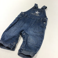 'Just Chillin' Skiing Penguin Appliqued Mid Blue Denim Dungarees - Boys 3-6 Months