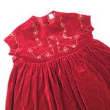 Gold Embroidered Red Velvet Look Dress - Girls 2-3 Years