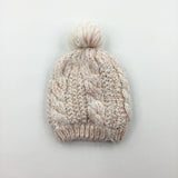 Glittery Peach & Cream Knitted Bobble Hat - Girls 6-9 Months