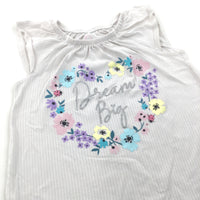 Dream Big' Glittery Flowers White & Beige Striped Sleeveless T-Shirt - Girls 3-4 Years