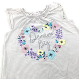 Dream Big' Glittery Flowers White & Beige Striped Sleeveless T-Shirt - Girls 3-4 Years