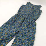 Flowers Yellow, Green & Blue Polyester Jumpsuit - Girls 12 Years