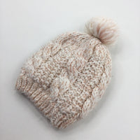 Glittery Peach & Cream Knitted Bobble Hat - Girls 6-9 Months
