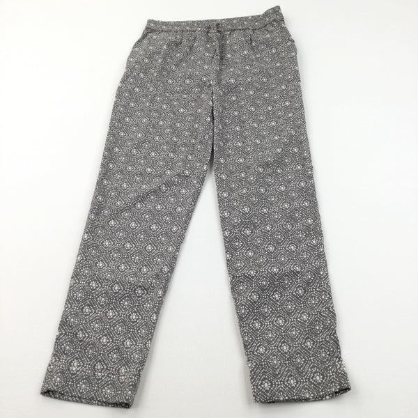 Flowers & Spots Grey & White Lightweight Polyester Trousers - Girls 12 Years