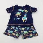 'Zoom' Space Craft Navy & Orange Short Pyjamas - Boys 12-18 Months
