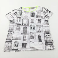Windows & Doors White, Grey & Lime Green Cotton T-Shirt/Blouse - Girls 12 Years