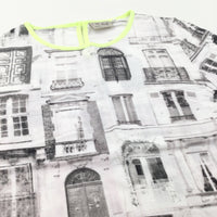 Windows & Doors White, Grey & Lime Green Cotton T-Shirt/Blouse - Girls 12 Years