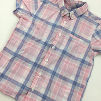 Pink Blue & White Check Short Sleeve Shirt  - Boys 4-5 Years