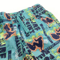 'California Surf Heaven' Blue, Orange & Navy Lightweight Cotton Shorts - Boys 12-18 Months