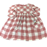 3D Rabbit Pocket Dusky Pink & Cream Checked Brushed Cotton Lined Dress - Girls 5-6 Years