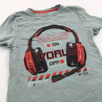 'Game On World Off' Pale Green T-Shirt - Boys 5-6 Years