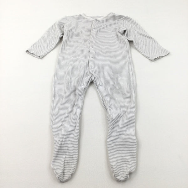 Grey & White Striped Babygrow with Non-Slip Feet - Boys 12-18 Months