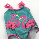 Flamingos Green & Pink Swimming Costume - Girls 2-3 Years