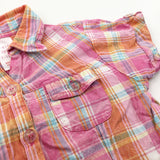 Pink, Orange & Blue Checked Cotton Blouse - Girls 12-18 Months