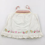 Embroidered Flowers Cream Cotton Sleeveless Blouse - Girls 12-18 Months