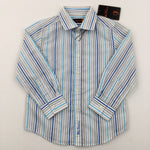 **NEW** 'Ben Sherman' Blue, Grey & White Striped Cotton Shirt - Boys 2-3 Years