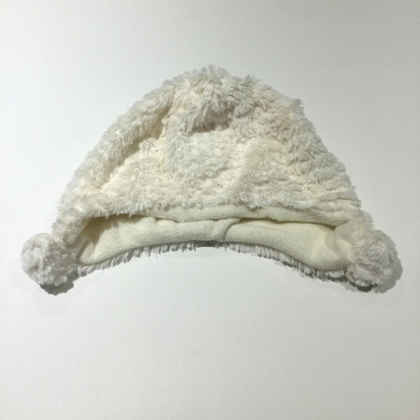 Cream Fluffy Fleece Lined Hat with Ear Flaps - Girls 6-12 Months