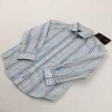 **NEW** 'Ben Sherman' Blue, Grey & White Striped Cotton Shirt - Boys 2-3 Years