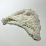 Cream Fluffy Fleece Lined Hat with Ear Flaps - Girls 6-12 Months