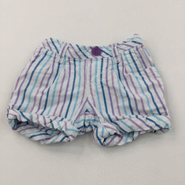 Purple, Blue & White Checked Lightweight Cotton Shorts - Girls 18 Months