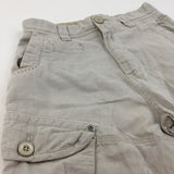 Beige Combat Cropped Trousers/Long Shorts With Adjustable Waistband - Boys 9 Years