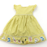 Fruit & Instruments Appliqued Yellow Cotton Sun/Party Dress - Girls 12-18 Months