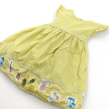 Fruit & Instruments Appliqued Yellow Cotton Sun/Party Dress - Girls 12-18 Months