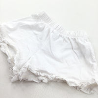 White Lightweight Jersey Shorts with Frilly Hems - Girls 12-18 Months