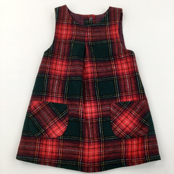 Tartan Style Red & Green Warm Polyester Dress - Girls 2-3 Years