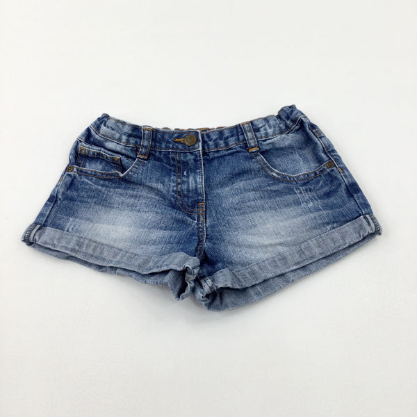 Blue Denim Shorts With Adjustable Waist - Girls 10-11 Years