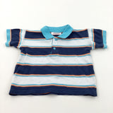Blue, White & Navy Striped Polo Shirt - Boys 18-24 Months
