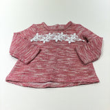 Pink & White Mottled Knitted Jumper with Lace Detail - Girls 9-12 Months