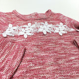 Pink & White Mottled Knitted Jumper with Lace Detail - Girls 9-12 Months