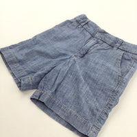 Blue Denim Effect Cotton Shorts with Adjustable Waistband - Boys 2 Years