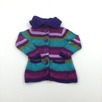 Colourful Striped Purple Knitted Cardigan with Collar - Girls 12-18 Months