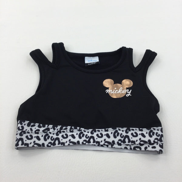 'Mickey' Mickey Mouse Black & White Sports Style Crop Top - Girls 4-5 Years