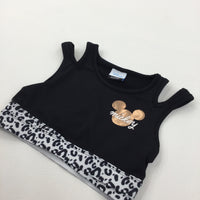 'Mickey' Mickey Mouse Black & White Sports Style Crop Top - Girls 4-5 Years